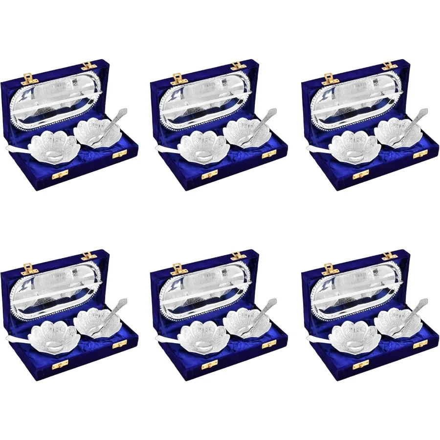

Silver Plated Bowl Spoon Tray Set Dry Fruits Dessert Serving Set Diwali Gifts Friends Family Home Decorative Corporate Christma