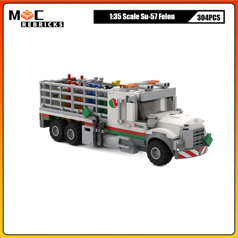 MOC City Gas Cylinder Delivery Truck Building Blocks Set Heavy Duty Energy Fuel Transport Vehicle Hazardous Cargo Model Gift