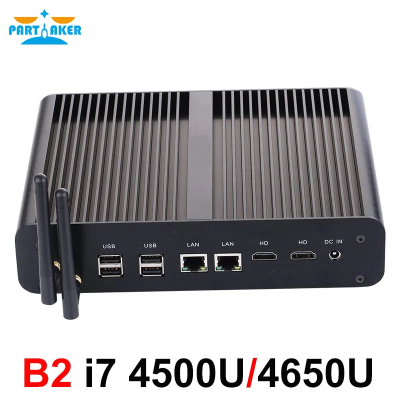 Partaker B2 Fanless Mini PC Windows Linux Intel Core I7 4500U 4650U Dual Lan Dual HDMI WiFi Desktop Computer