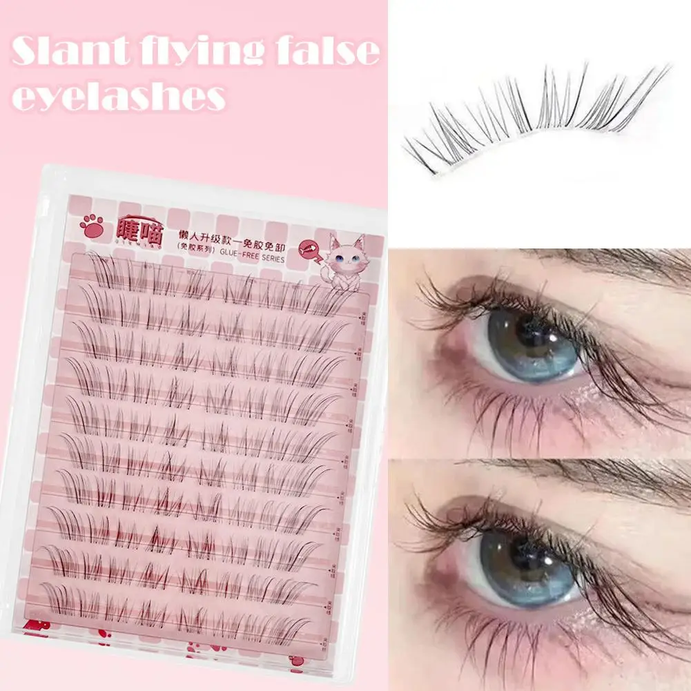 フォックススタイルシングルクラスターつけまつげ新しいデザイン、斜めカール自然でリアルな太いまつげコミックアイ用女の子用 I8V9