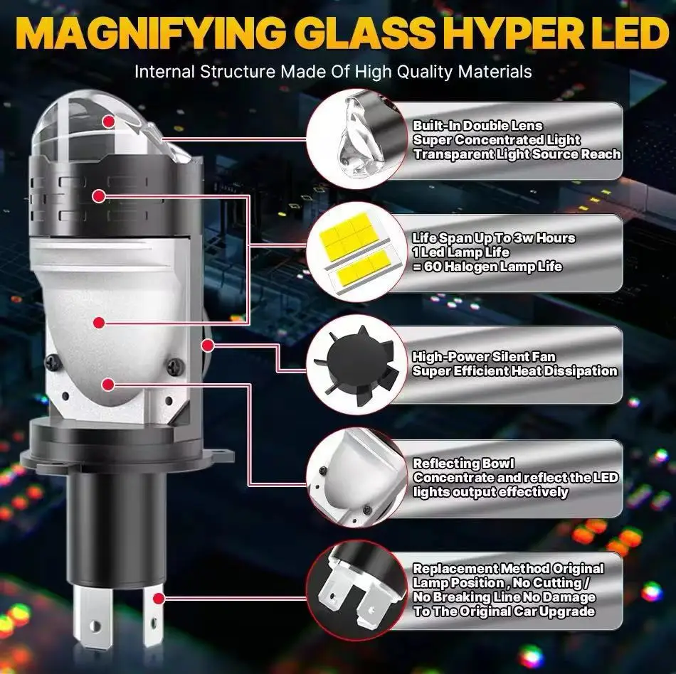 Ultrahelle H4-LED-Projektorscheinwerfer, 8000 lm, Plug-in für Auto/Moto P5 – Autowerkzeuge und Autozubehör