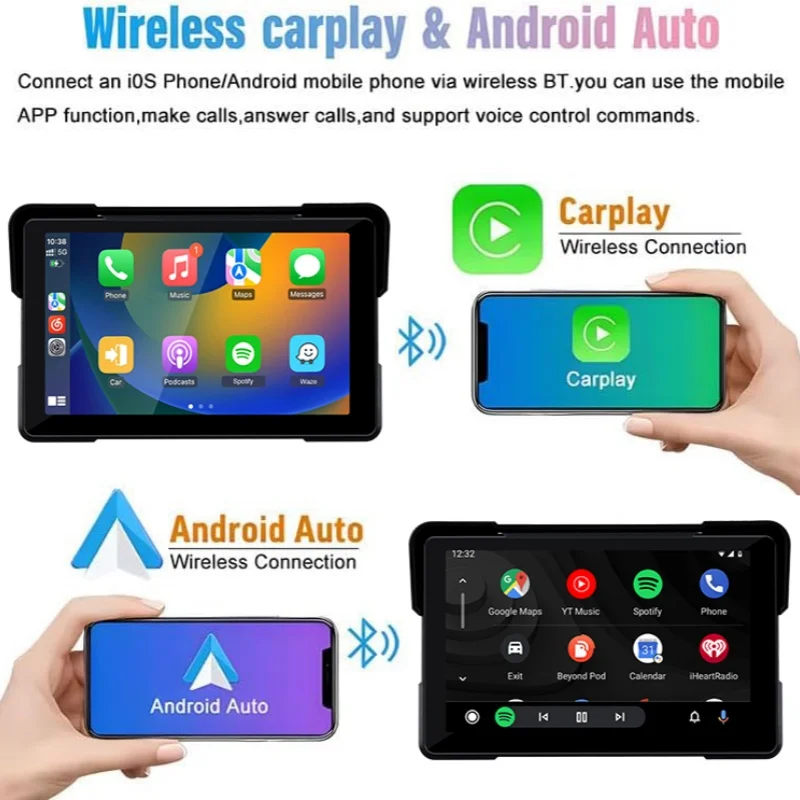 5/7inch Motorcycle Navigation GPS Carplay DVR Wireless Android Auto IPX7 Display Screen Portable Moto Monitor Freedconn