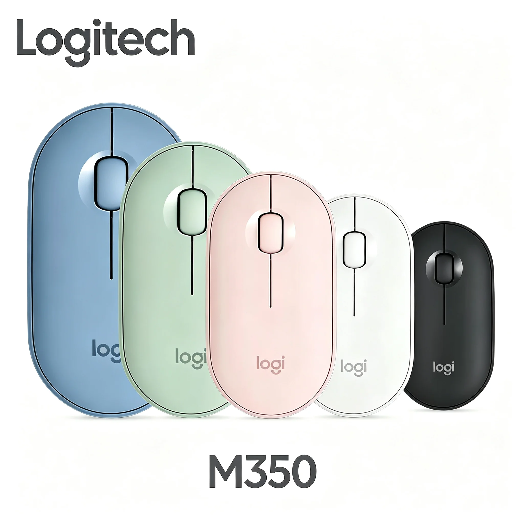 Logitech M350 Pebble Slim Wireless Mouse Silent Click Dual Connectivity Mice For Laptop & Desktop