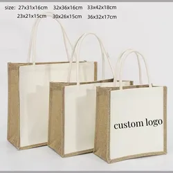 Custom Jute Shopping Bag Large Capacity Handbags For Women Female Tote Bag Cloth Shopper Bag Purse Burlap Grocery Bag Eco Bag