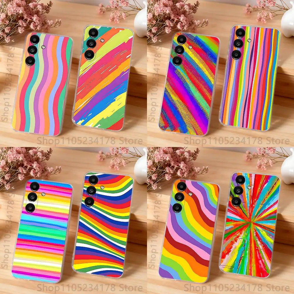 

Colorful Rainbow Stripe Phone Case For Samsung S30,S25,S24,S23,S21,S22,S20,S10,5G,FE,lite,PIus,Ultra Transparent Cover