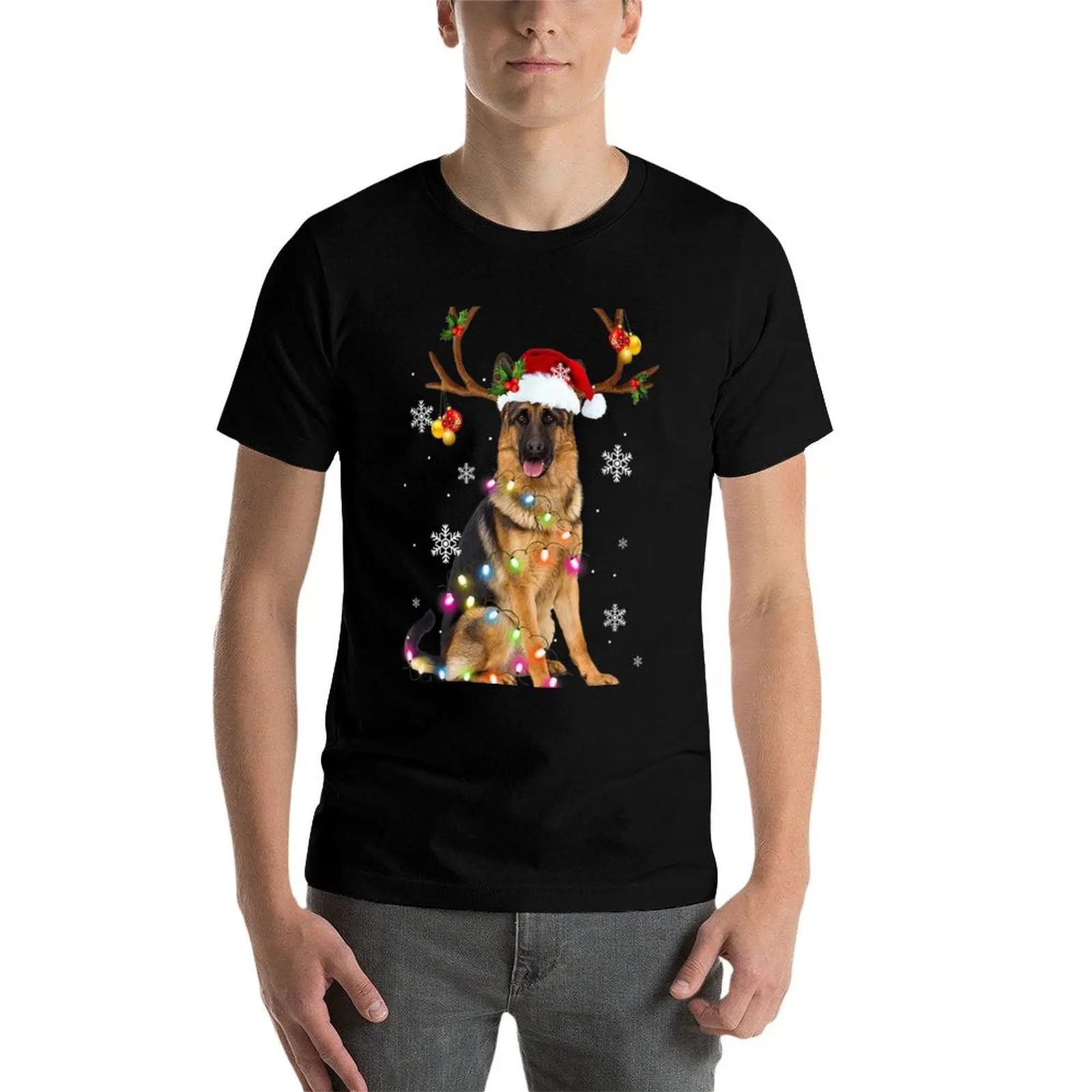 

German Shepherd Christmas Reindeer Christmas Lights Pajama T-Shirt mens graphic t shirts man graphic t shirt T-Shirt