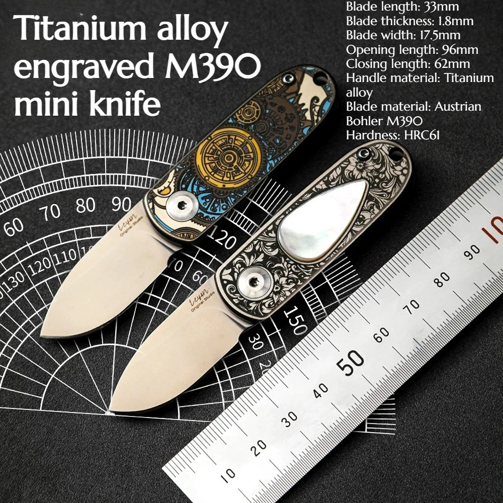 Titanium Alloy High-quality Multi-functional Mini Folding Knife EDC Engraved Handle Lotus Pattern M390 Portable Cutting Tool