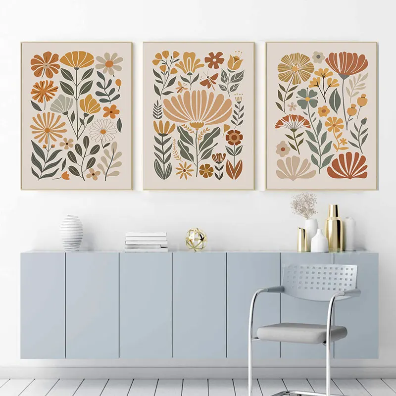 Abstract Botanical Floral Canvas Art Poster Prints Simple Wildflower and Leaves Wall Decor Picture for Living Room Bedroom