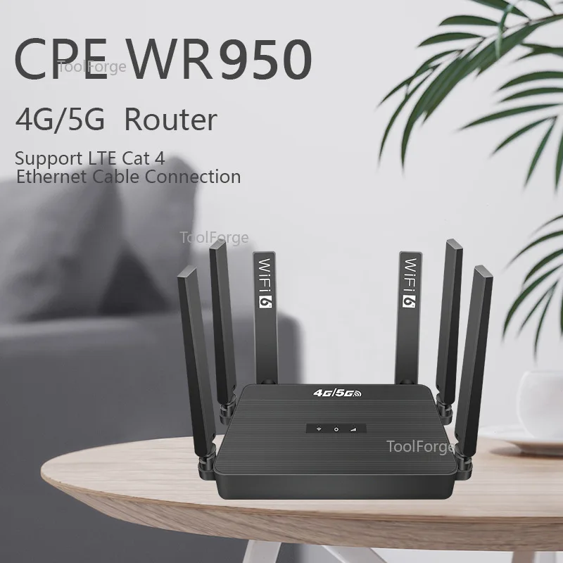 WR950 4G plug-in SIM card built-in 5000mA battery 6 antenna 4 network port LTE Russian WiFi6 router