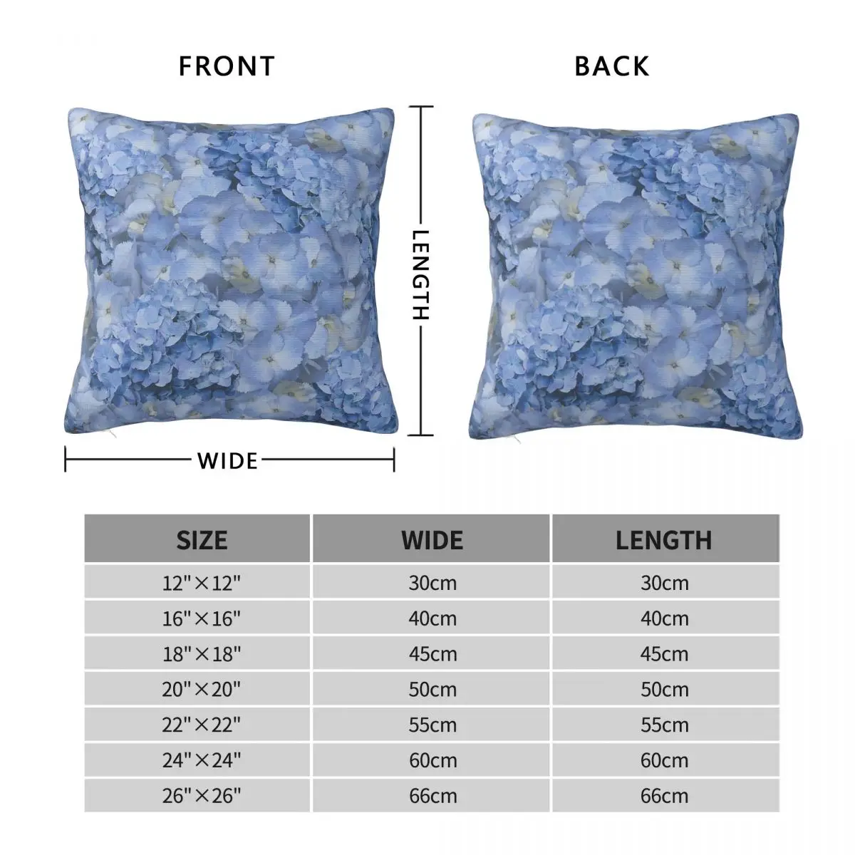 Blue Hydrangeas Delicate Floral Square Pillowcase Polyester Linen Velvet Pattern Decor Throw Pillow Case Sofa Seater Cover