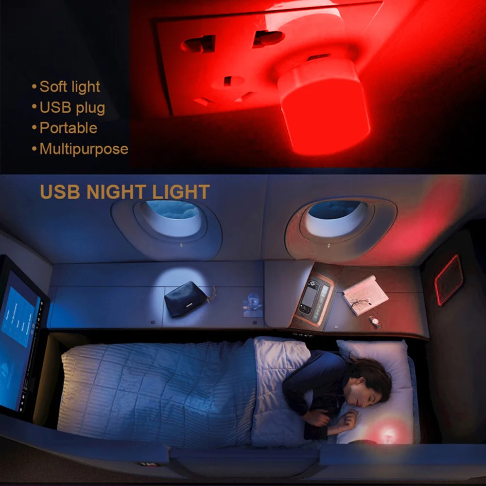 Colokan USB lampu malam bulat kecil, lampu baca Mini LED bohlam pelindung mata samping tempat tidur