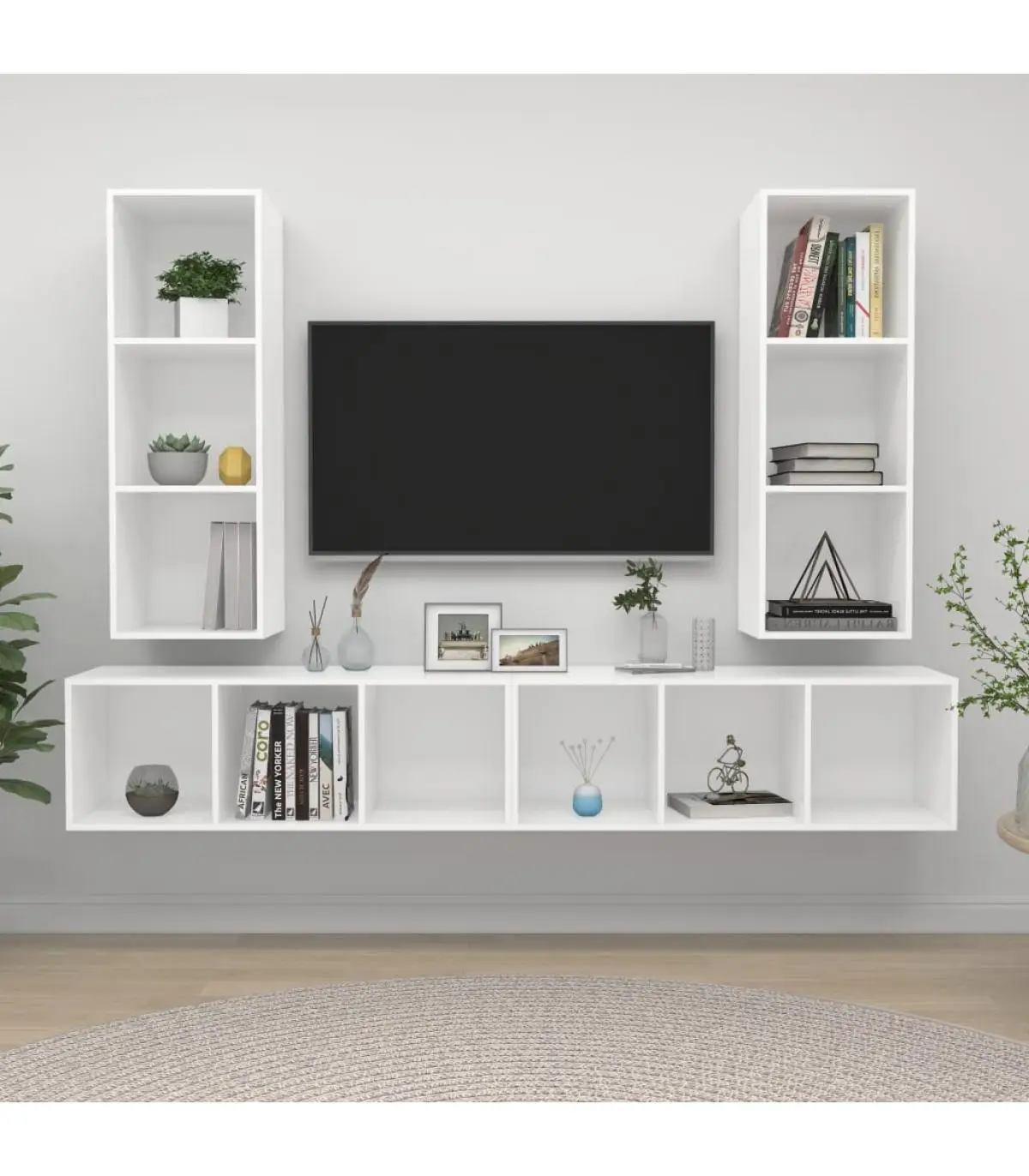 TV furniture wall furniture for TV 4 pieces White chipboard