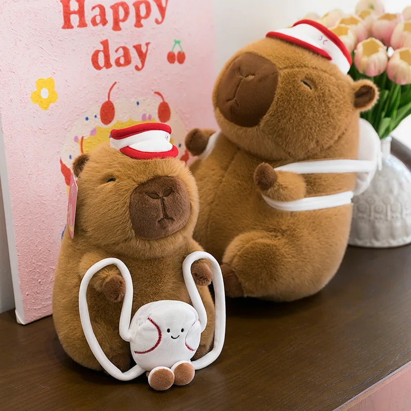 かわいいカピバラぬいぐるみ野球バックパックキュートな帽子付きぬいぐるみ子供の誕生日クリスマスプレゼント