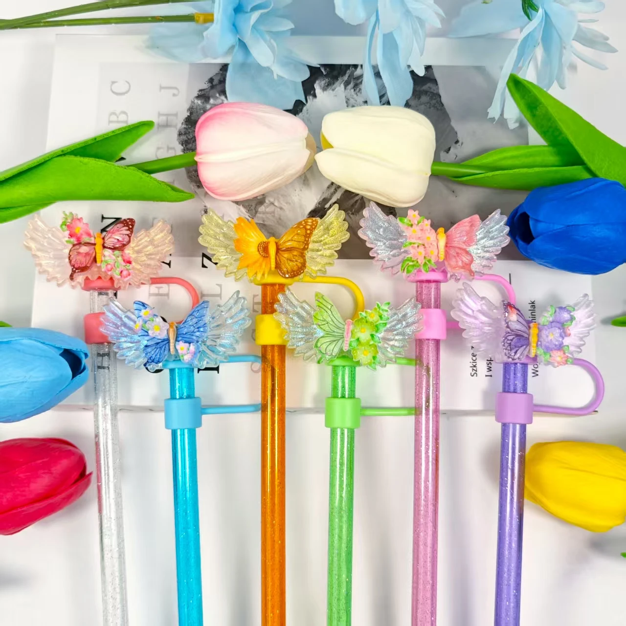 جديد زهرة الفراشة أجنحة الملاك سلسلة غطاء من القش غطاء غبار #1