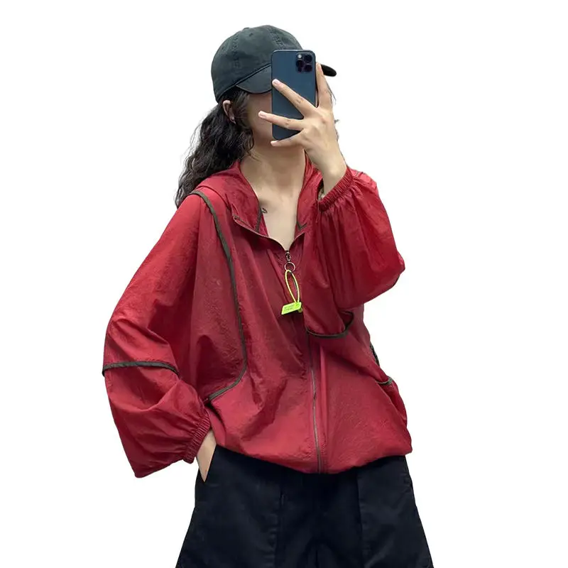 

2026 New Women‘s Jacket Outerwear Hooded Casual Windbreaker Coat Summer Sunscreen Clothing Family Size Loose Cardigan A57