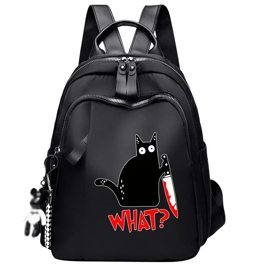 

Classic Women Backpack Funny Knife Cat Cartoon Printing Fashion School Bags Female Daily Girl Backpacks Schoolbags