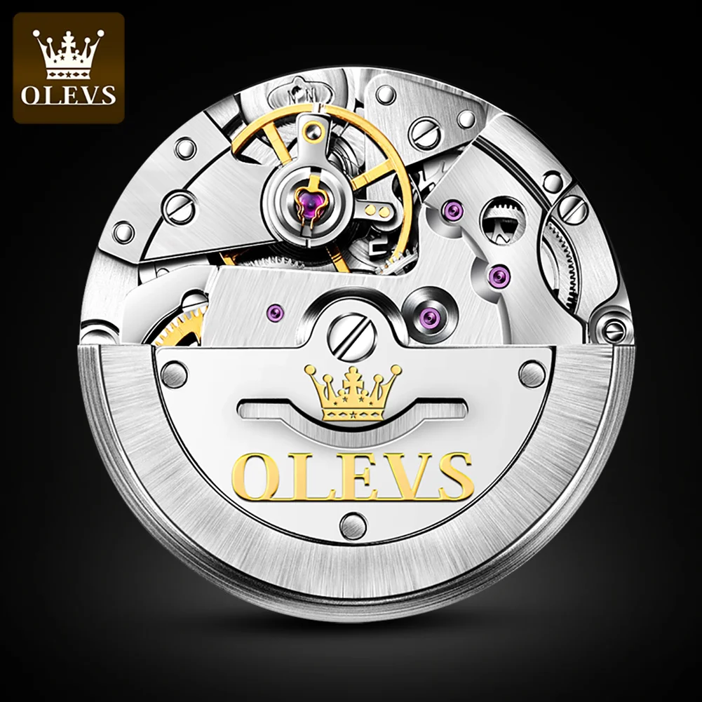 OLEVS Luxury Automatic Mechanical Watch for Men Waterproof Simple Leather Strap Wristwatch Top Brand Luminous Clock