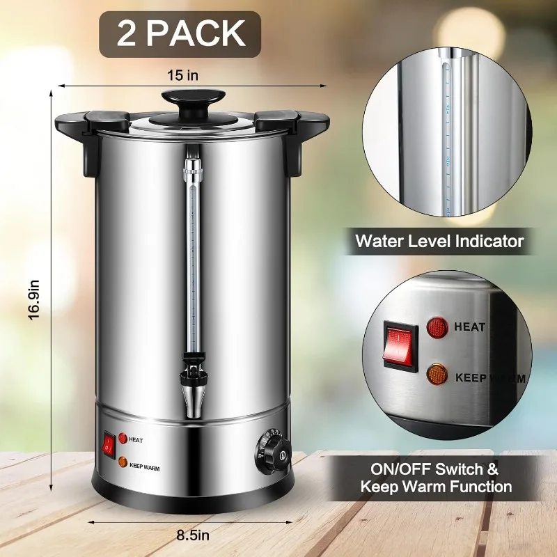 2 Pack Commercial Coffee Urns 8L 50 Cup Coffee Maker Stainless Steel Pot Electric Percolator Urn Large Hot Water Tea Dispenser