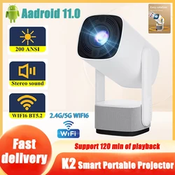 Nowy projektor K2/hy320 Android 11.0 WIFI6 BT5.2 przenośny projektor 200ANSI obsługuje 4K Video Diascope projektory kina domowego