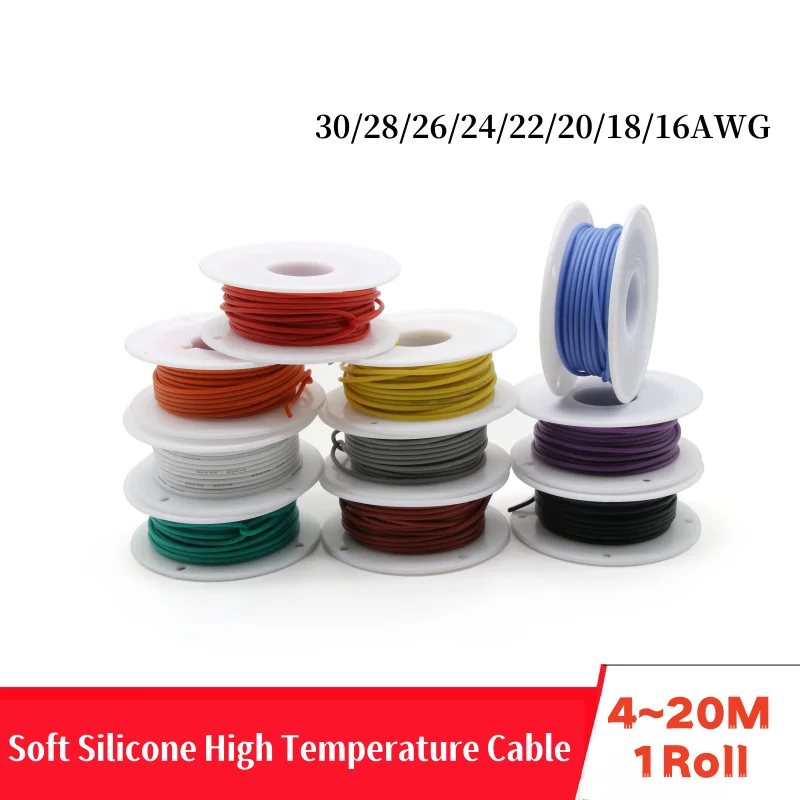 16/17/18/20/22/24/26/28/30 AWG Cable Soft Tinned Copper High Temperature Resistant Silicone Cable With Spool for Electrical/Car