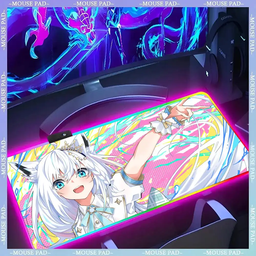

Shirakami Fubuki Mouse Pad Gamer Luminescence Led Mouse Pad Gaming Table Rgb Deskmat Keyboard Pc Mousepad