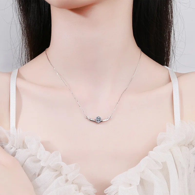 

Ожерелье из серебра S925 с муассанитом, оленевая цепочка на ключицу, подарок на Рождество и День святого Валентина