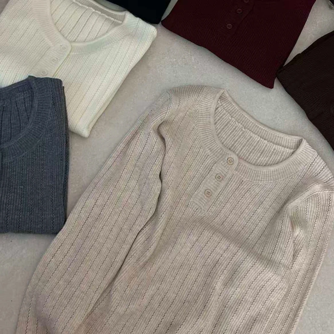 High Quality Korean Style Silk Wool Knitted round Neck Sweater DQ069B Elegant Classy Women's Inner Wear Knitted Top