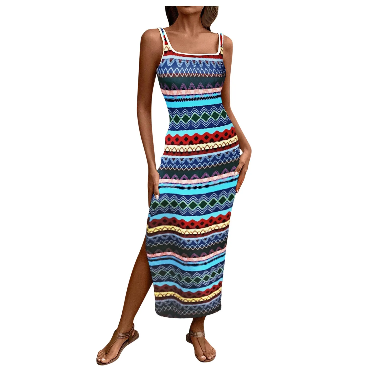 

Ringer Dress Women Summer Casual Tank Dress Fitted Tight Square Neck Beach Sundress Cocktail Party Dress