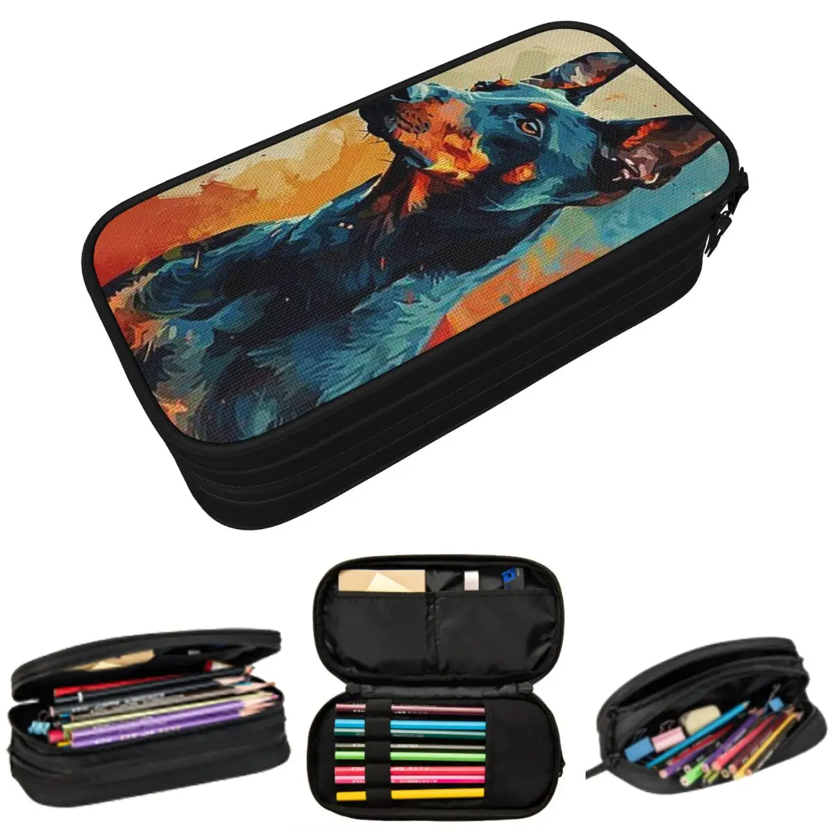 

Пенал с изображением щенка добермана для детей, подарочная коробка для ручек, сумка для карандашей, канцелярские принадлежности, держатель для ручек