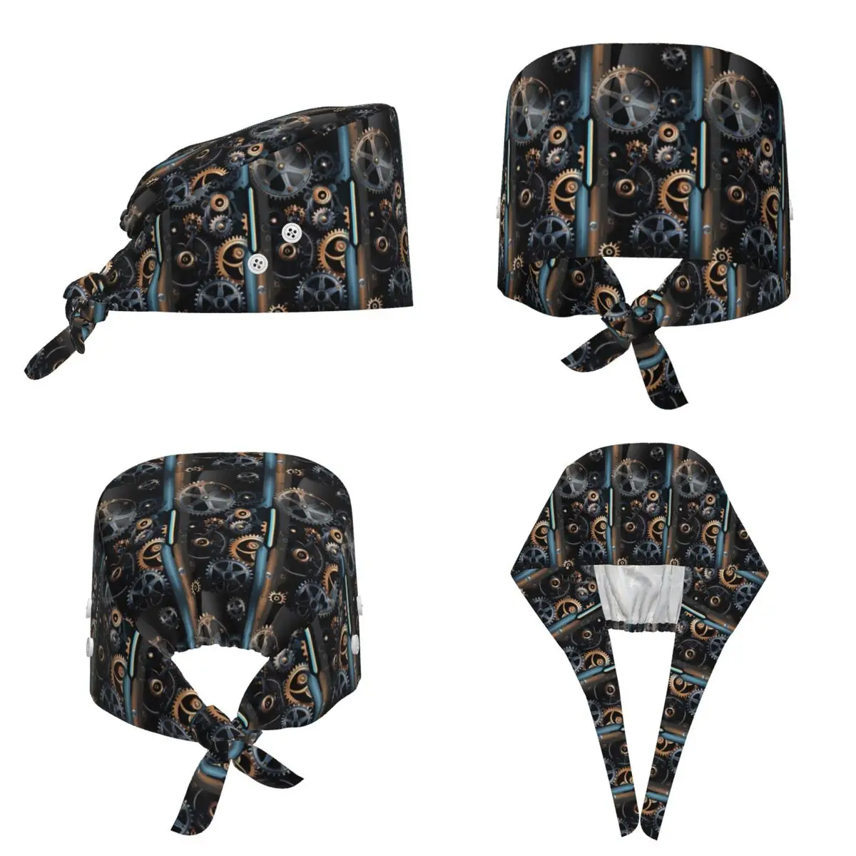 Mechanical Machine Gears Steampunk Style Scrub Hat Doctor Working Surgical Cap Men Women Adjustable Nursing Caps for Dentist