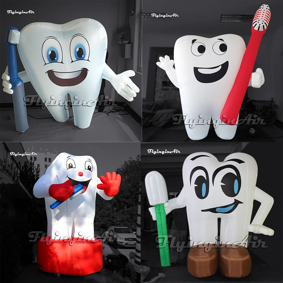 Customizable Giant Inflatable Cartoon Tooth Man Dental Balloon with Toothbrush 2m/3m/4m Sizes for Dental Clinic Decorative Adver