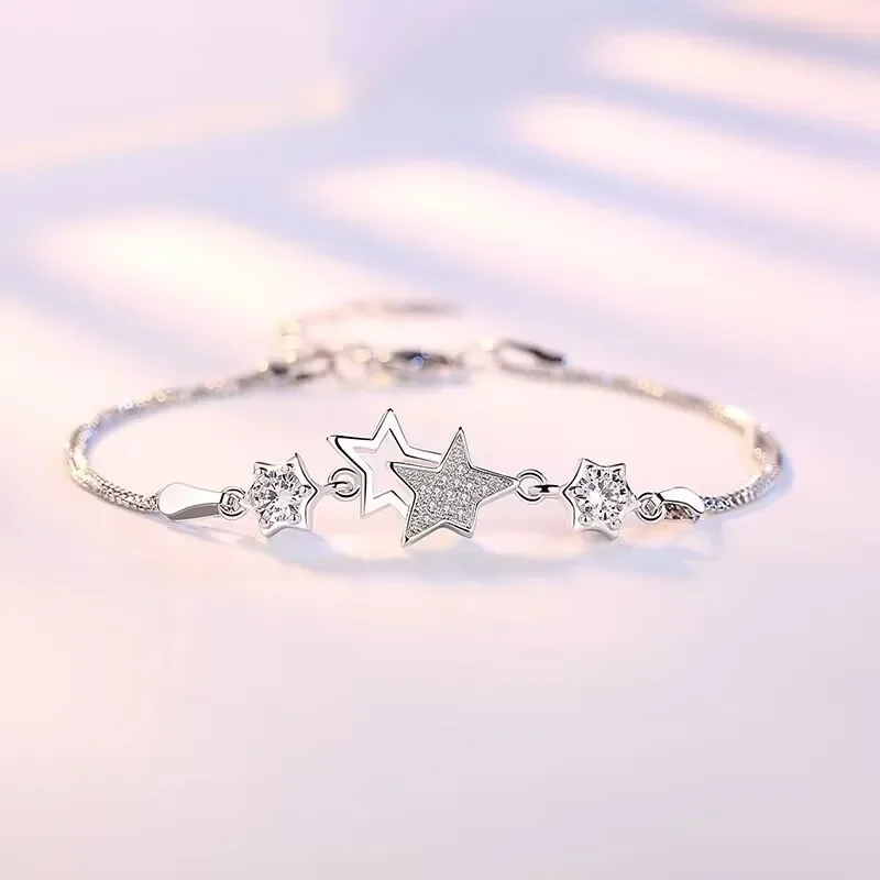 JewelryTop Store Charms 925 Sterling Silver Bracelets Star for Women Valentine's Days Cubic Zircon Wedding Love Jewelry