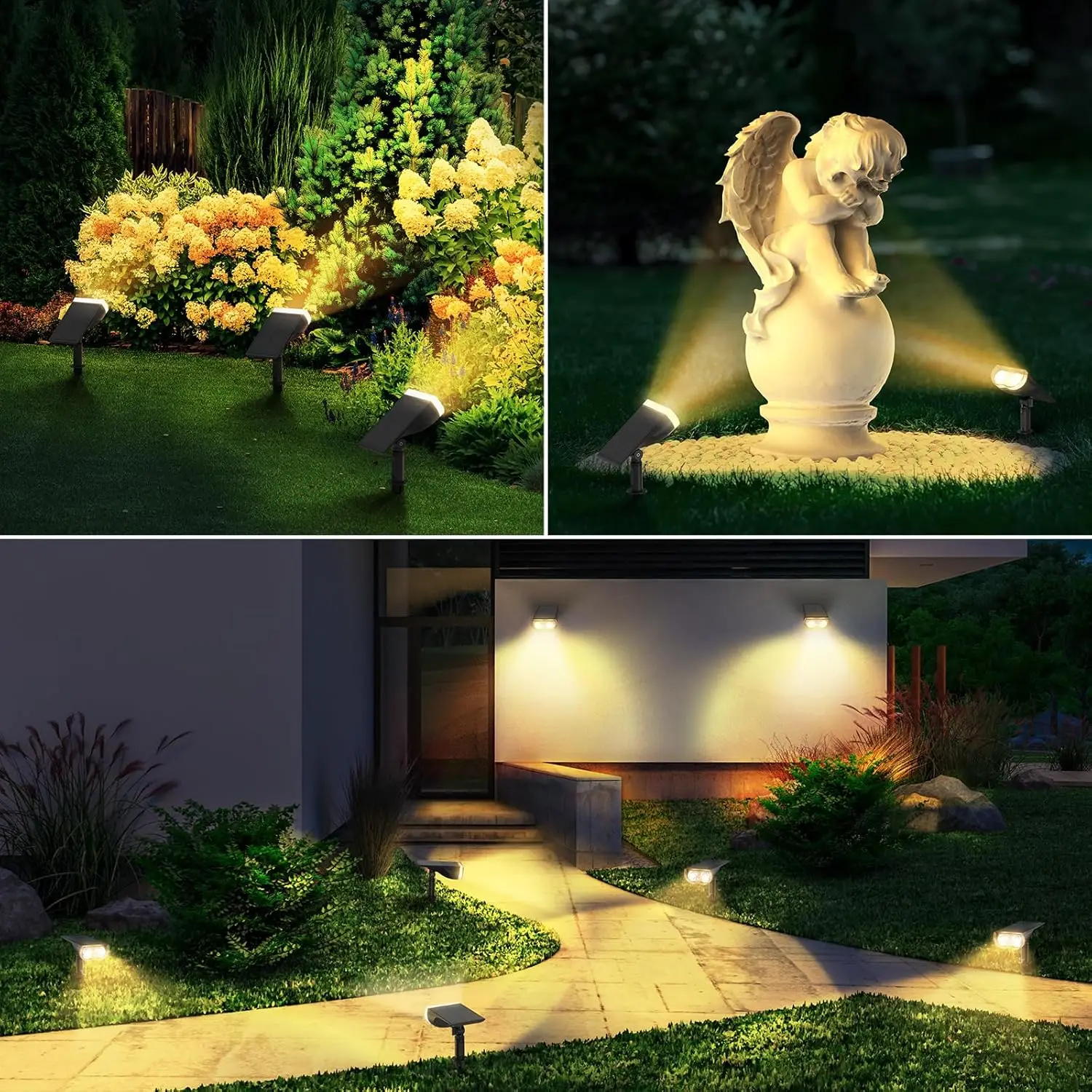 Outdoor Solar Spot Lights, Waterproof IP67, Dusk-to-Dawn with 3 Modes for Garden Yard (Warm White, 4 Pack)