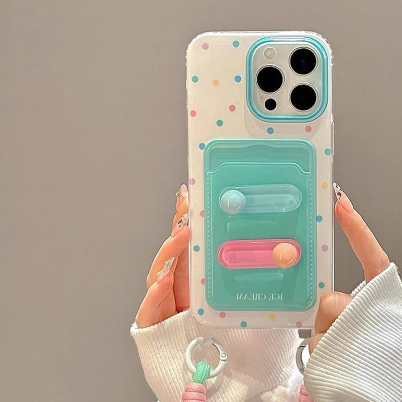 Summer Style Wave Point Case For iPhone 17 16 15 14 13 12 11 Pro Max Case Cute 3d Protecive Case Soft Cover with Hand Strap