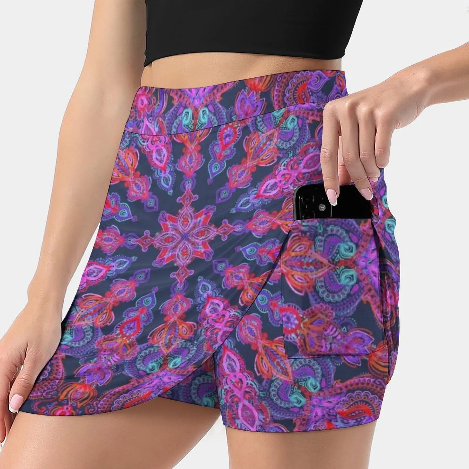 

Bohemian Women's skirt Sport Skort Skirt With Pocket Fashion Korean Style Skirt 4Xl Skirts Bohemian Doodle Floral Mandala Navy