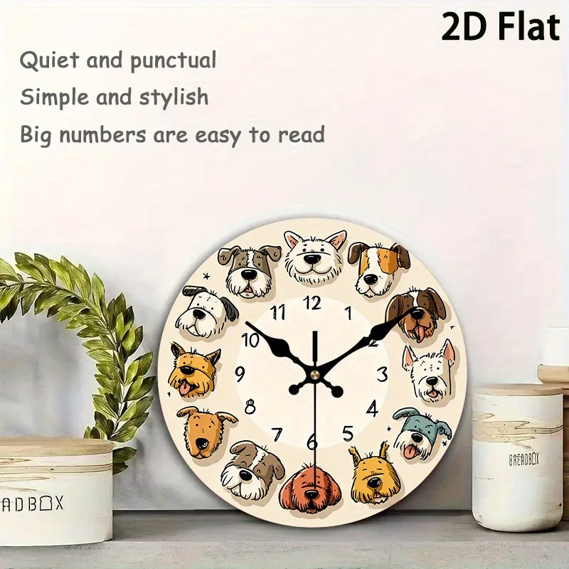 2D Flat. 1pc Wall Clock Cute Dog Pattern Decorative Clock Must-Have for Cozy Home Silent Round Clock