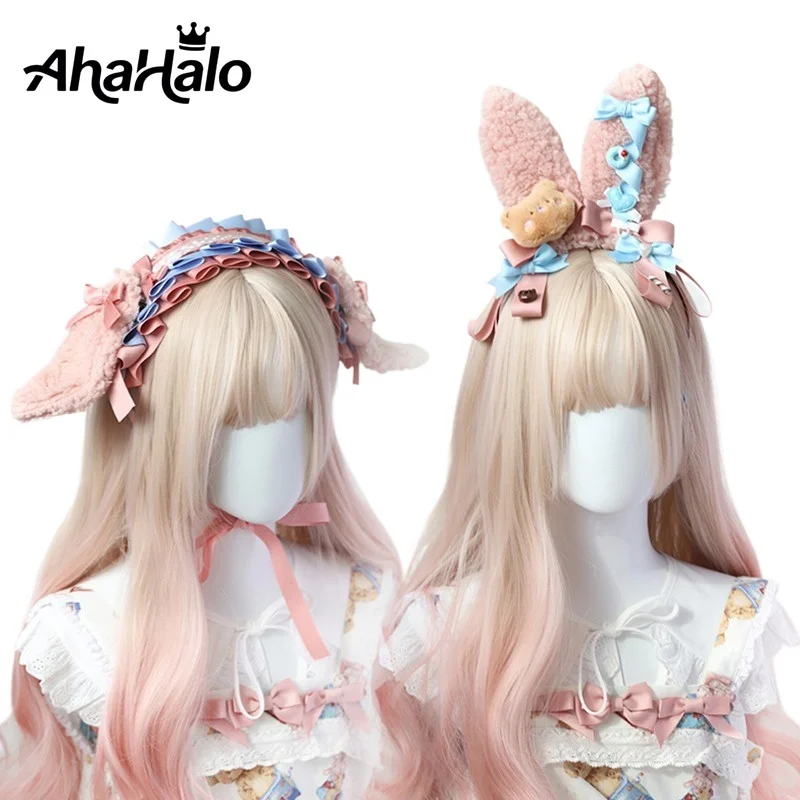 

Lolita Bear Ear Headband Bowknot Hair Pink Kawaii Lolita Prop Headwear Cute Hairpin Female Headdress Hair Accessories Handmade