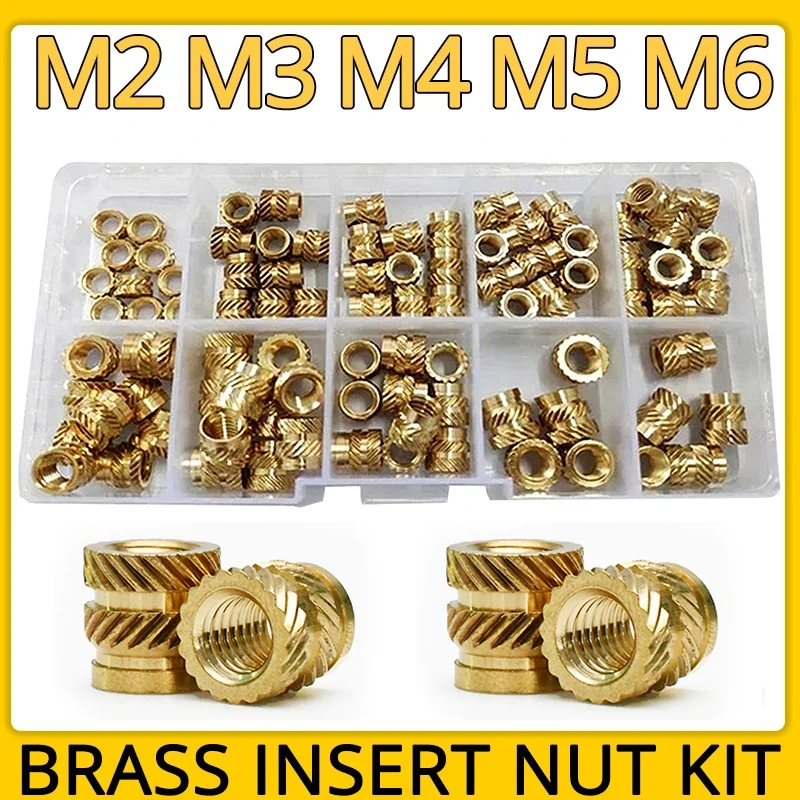 M2 M2.5 M3 M4 M5 M6 Brass Heat Set Insert Nut Hot Melt Inset Thread Copper Knurled Embedment Assortment Kit Set