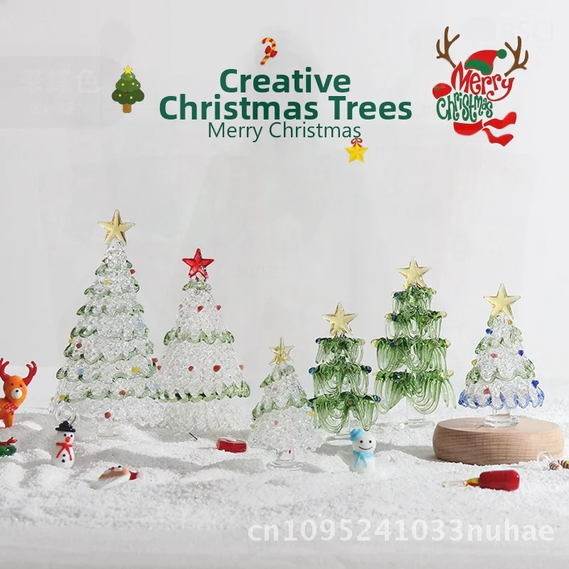 

Handmade Glass Christmas Tree Decorative Lamp Zibo Brushed Finish Glaze Craft Desktop Decoration 8.5cm Christmas Gift