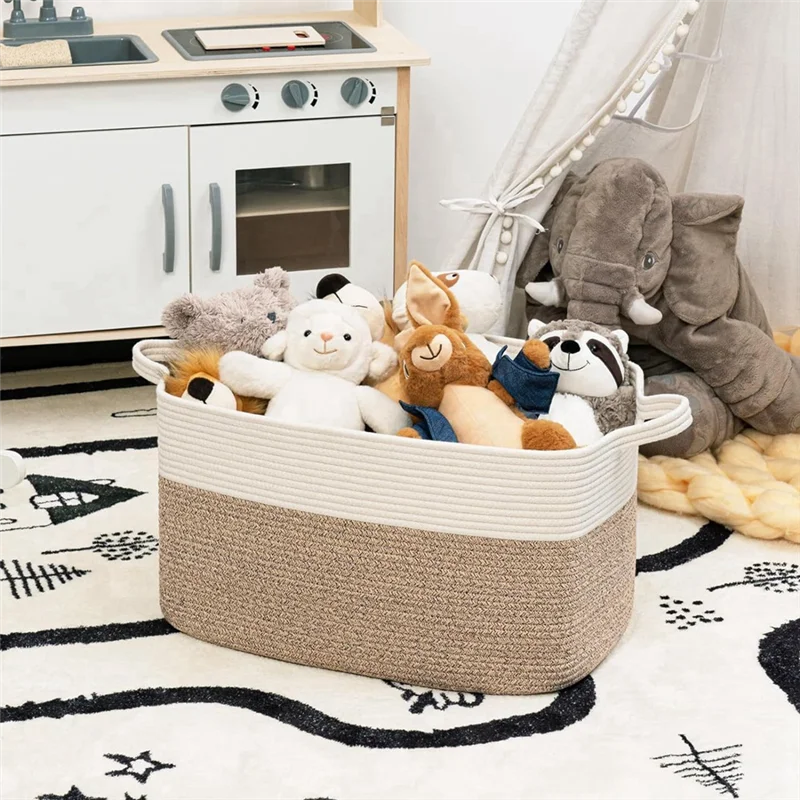 

AD-Cotton Rope Woven Dirty Clothes Basket Large Capacity Storage Basket Toy Blanket Storage Basket Dirty Clothes Basket