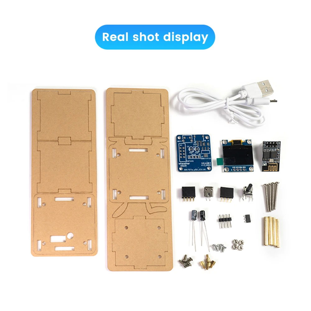 ESP8266 DIY digitale klokkit 0,96 inch mini-weerklok WIFI soldeeroefening elektronisch multifunctioneel weerstation