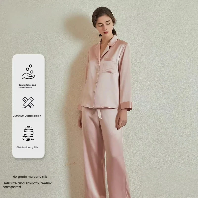 

30 Momme Heavy Silk Pajama Set Women Sleepwear Luxury Autumn Winter Warm Long Sleeve Nightwear Gift Two Piece Suit