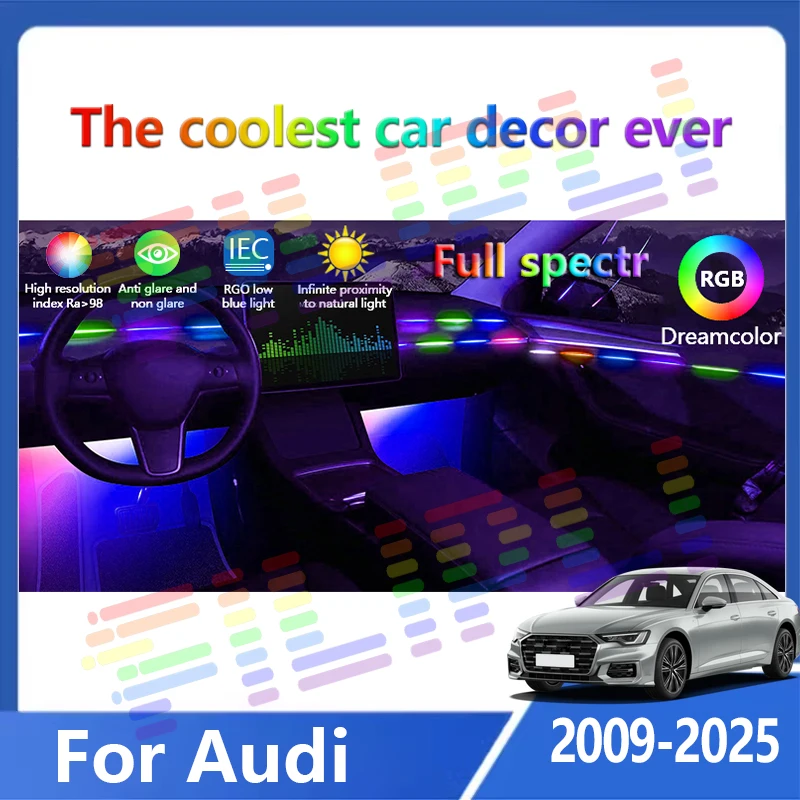 For Audi Only 22 In1 Car LED Interior Ambient Lights Car Acrylic Strip For A1 A3 A6 A7 C5 C6 Q3 Q2 Q7 TT TTS R8 S3 S6 A4