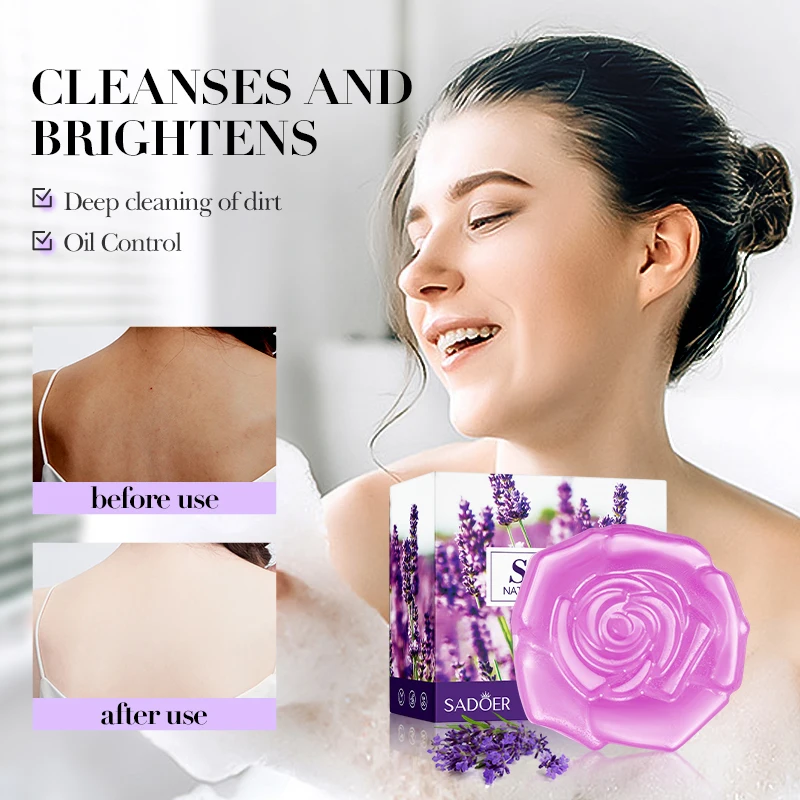 SADOER Lavender Facial Soap Face Wash Foam Facial Cleanser Whitening Moisturizing Anti Wrinkle Acne Body Bathing Soap