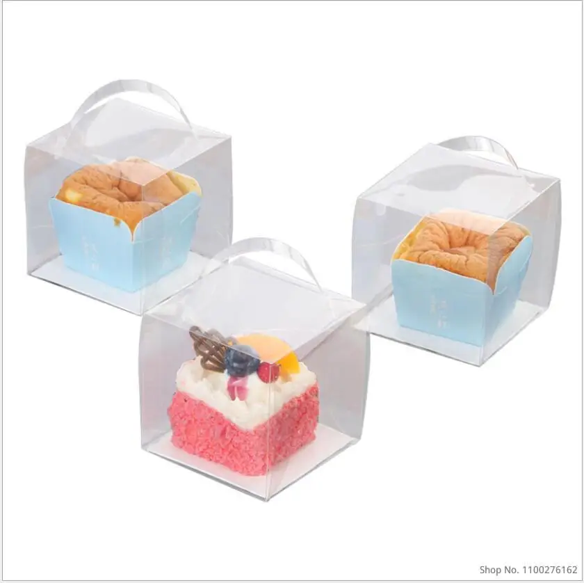 

50 Sets 8x8x8cm Square Clear PVC Box For Cupcake Packaging Small Cake Muffin Dessert DIY Baking Party Box With Bottom