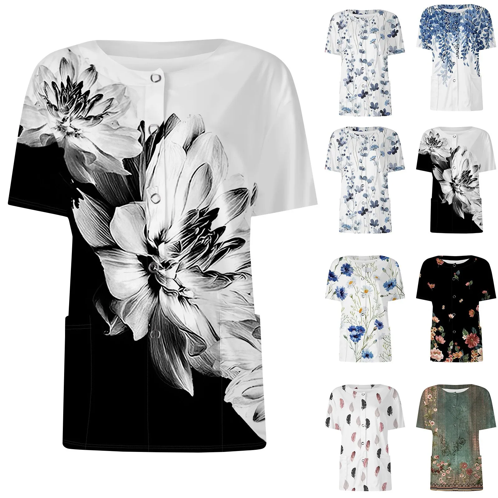 

Medical Blouse Healthcare Nurse Uniform Tops Thin Simple Short Sleeve Surgery Nursing T-shirt Medical Uniform Scrub Cardigan
