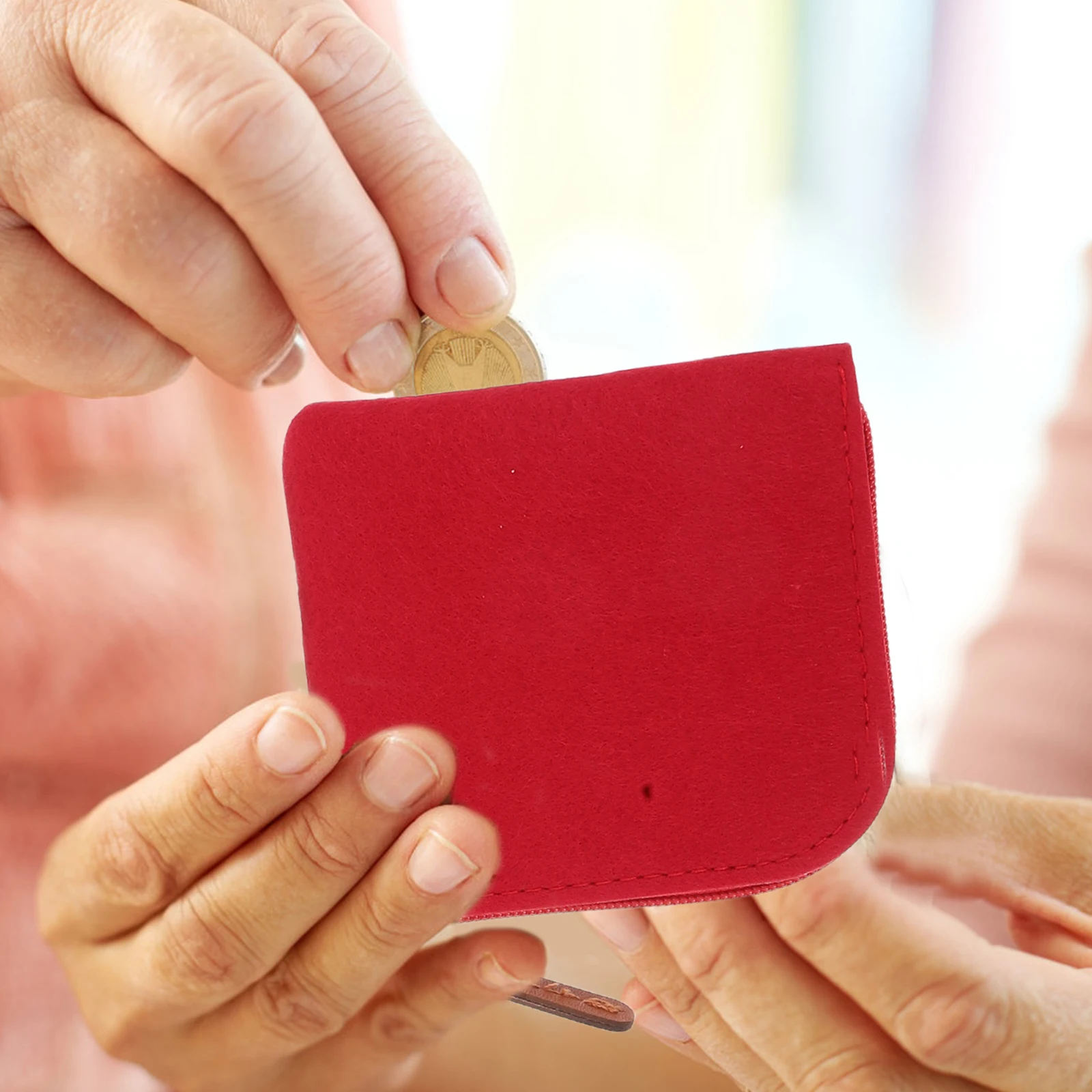 

4 pcs Felt Coin Purse Red Light Grey Green Dark Zippered Storage Pouch Premium Quality Mini Wallet Girls Bag Waterproof Durable