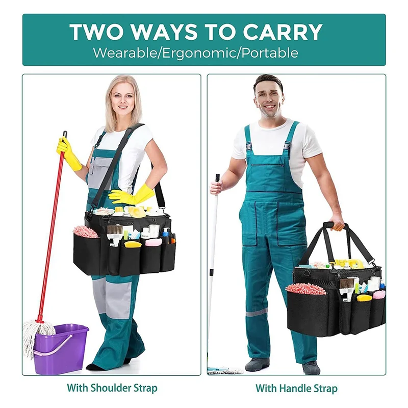 

ABAE-Cleaning Caddys Bag Wearable, Cleaning Caddys Supplies Organizer With Handle, Shoulder Straps & Detachable Divide