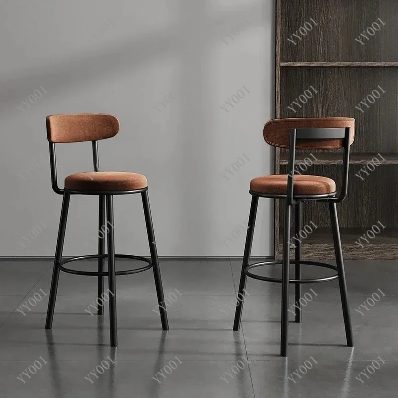 Nordic Velvet Bar Stools High Backrest Iron Legs Modern Dining Chairs High Temperature Paint