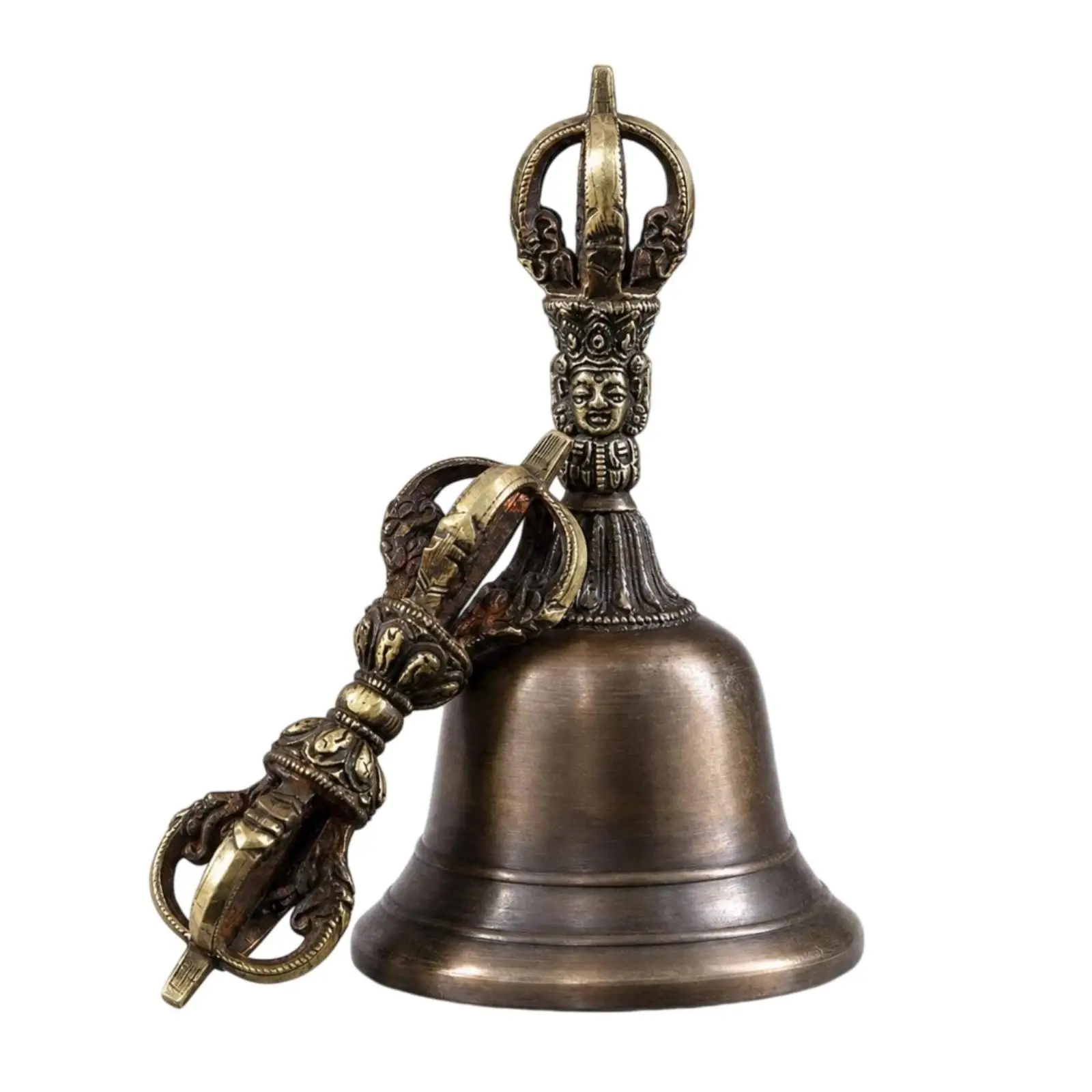 Copper Hand Bell for Buddhist Chanting Ceremonial Ritual Five Prong Vajra Design Clear Sound